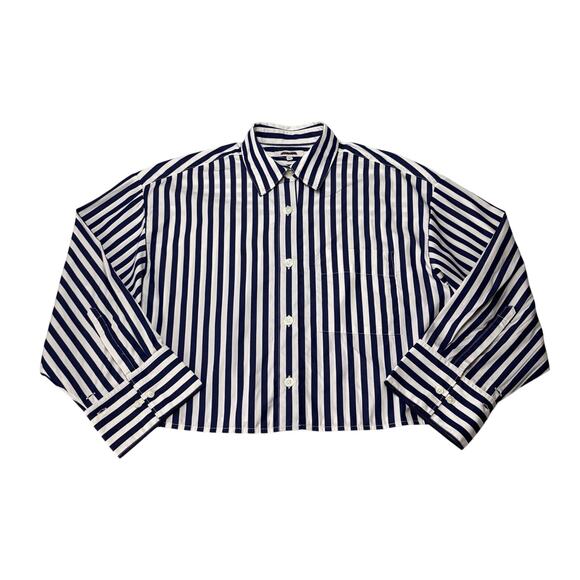 Madewell Straight Hem Poplin Shirt Blue White Stripe Boxy XS NWT - Picture 8 of 8